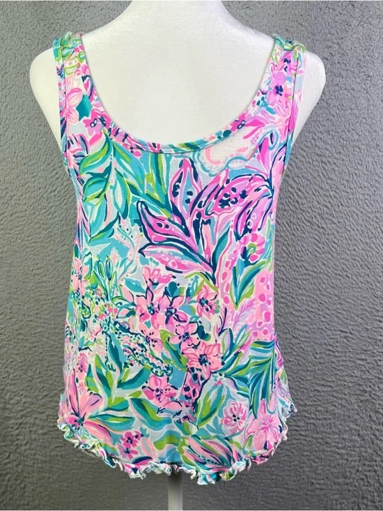 Lilly Pulitzer Ruffle PJ Tank Top Womens XS Multicolor Pajama Comfy Lightweight - Picture 2 of 6
